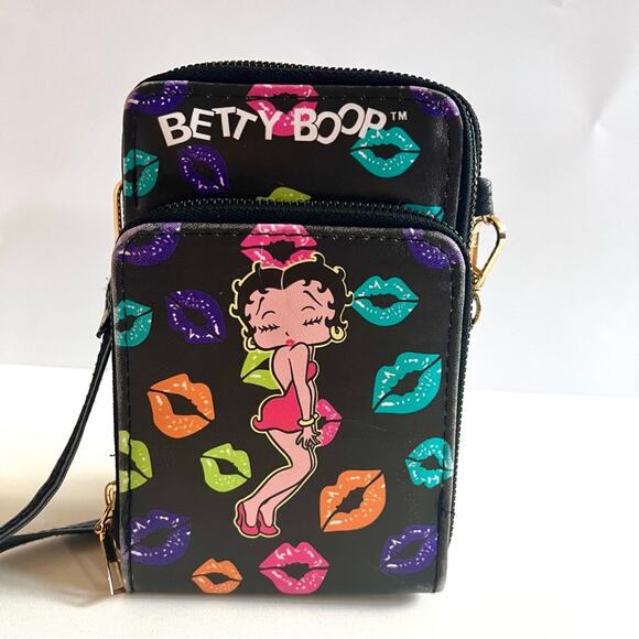 BETTY BOOP Kiss Lips Faux Leather Clutch Crossbody Bag | Colorful - Picture 4 of 9